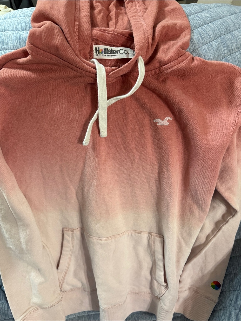 Hollister Men's Dip-Dye Hooded Sweatshirt in Coral and Cream